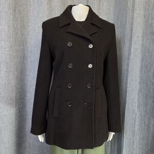 Kenneth Cole Reaction Double Breasted Peacoat Women's 4 Black Luxury Wool Blend